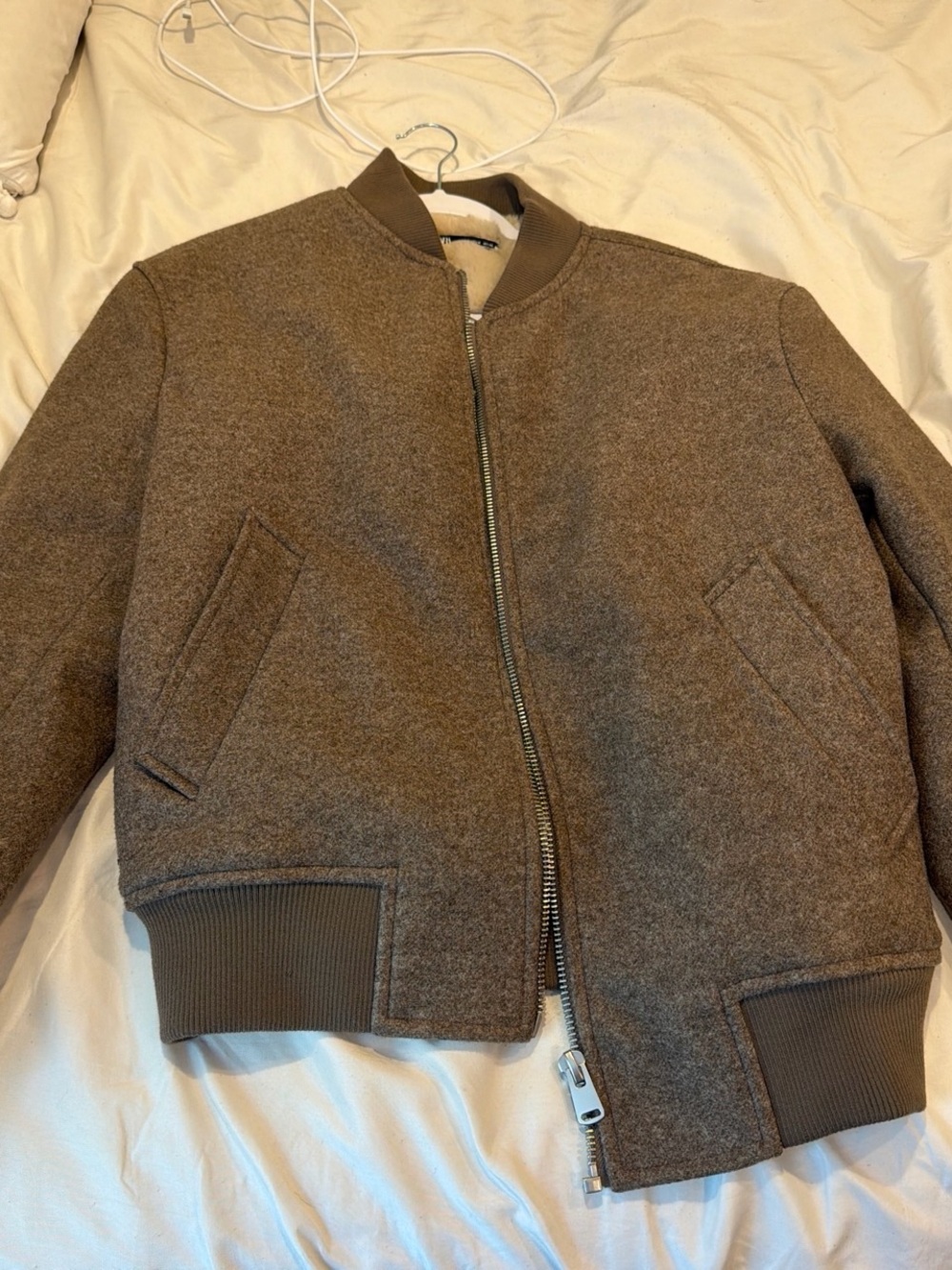 Zara Brown Wool Bomber Jacket